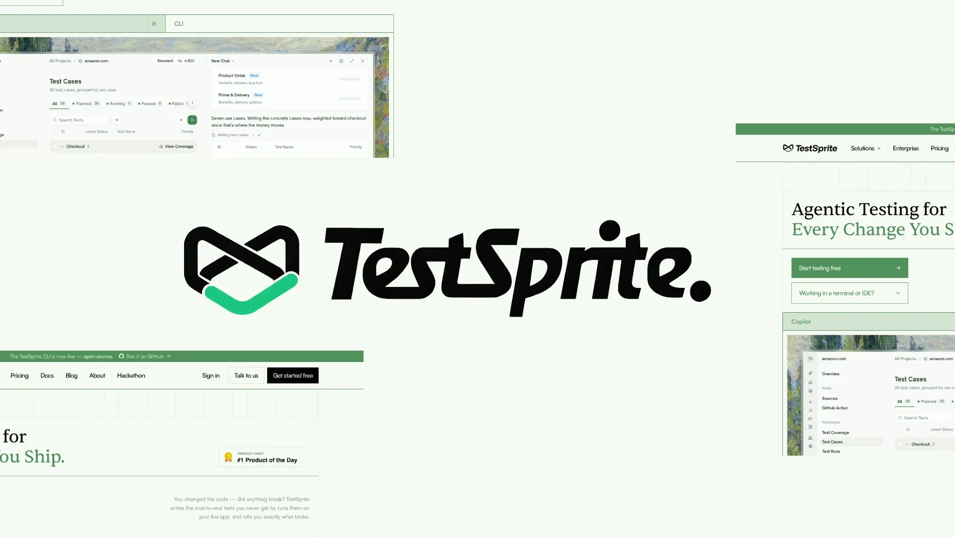 TestSprite dashboard showing an AI agent exploring the House of Test website